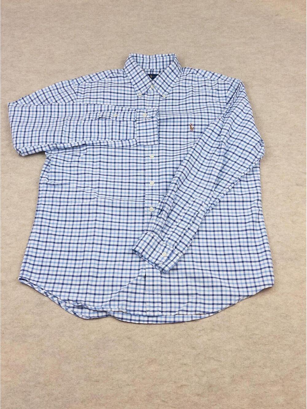 Ralph Lauren Men's Blue White Check Cotton Button-Down Shirt Long Sleeve L
